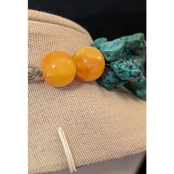 Blue Green Stone Five Strand Butterscotch Ball Bead Necklace W/ Hook Clasp - Picture 3 of 9